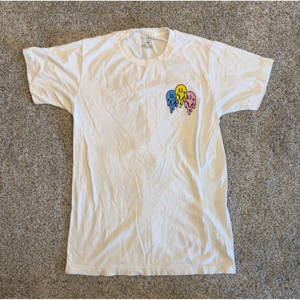 PacSun Mens‎ White Melting Smiley Face The End Of The Madness Graphic T-Shirt S